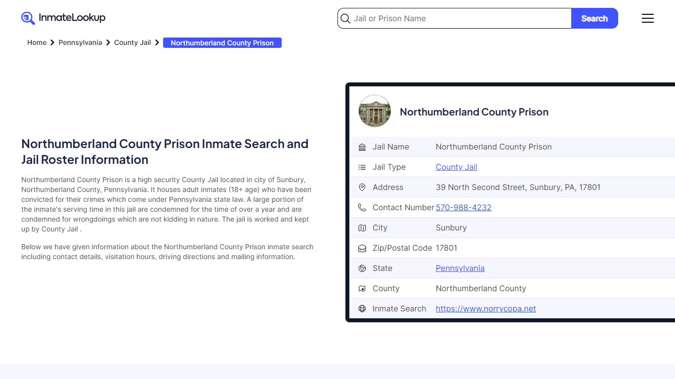Northumberland County Prison Inmate Search - Inmate Lookup